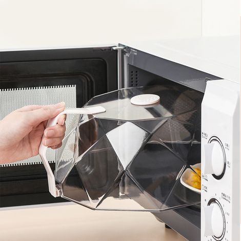 Couvercle Géométrique de Protection pour Micro-ondes - Transparent, Résistant à Haute Température, Anti-projection d'Huile 360°, avec Trou d'Évacuation de Vapeur et Manche Anti-brûlure, Diamètre Unive (1/5)