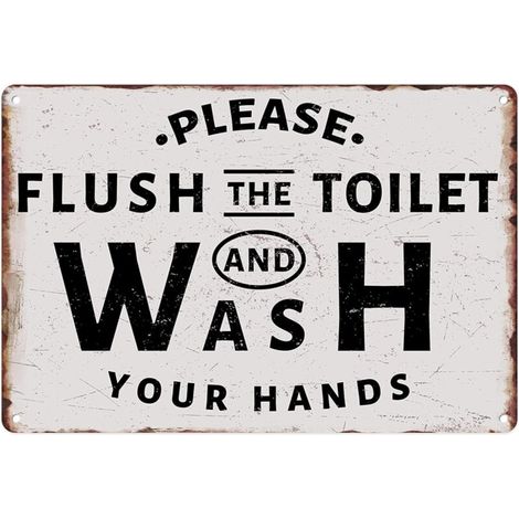 Plaque Métallique 20X30 Cm, Plaque de Fer Vintagée "Veuillez tirer la chasse et vous laver les mains" pour Décoration Murale, Maison, Salle de Bain, Toilette (1/5)