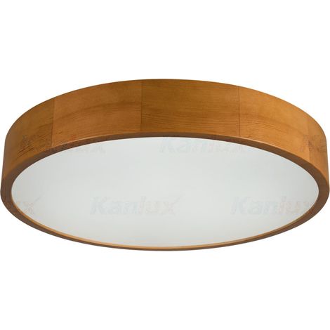 Plafonnier Kanlux Jasmin rond bois verre blanc E27