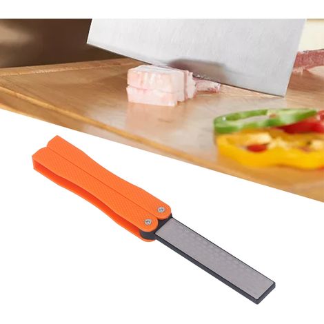 Pierre à aiguiser portable pour couteaux d'extérieur, nouvelle pierre à aiguiser diamantée double face noire en forme d'éventail, orange. (1/5)
