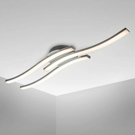 Moderne LED-Deckenleuchte, wellenförmiges Design, integrierte 3x6W-LED-Module, 3x480lm, warmweißes Licht (3000K), Aluminium-Finish, Länge 565 mm (1/5)