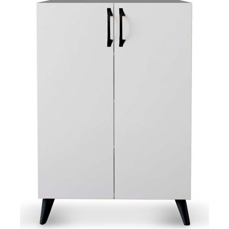 Armario Multiusos - Zapatero CATTERHOUSE Rodas Blanco 60x33x87 cm con 2 Puertas y 3 Baldas de Altura Ajustable, Color Blanco