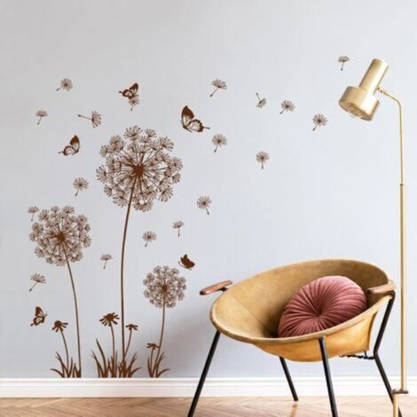 Stickers muraux pissenlits, stickers muraux floraux, pour salons, chambres, bureaux, fonds de canapé, décoration murale (marron) (1/4)