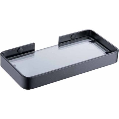 Étagère de rangement rectangulaire en verre trempé pour salle de bain, permettant de créer une salle de -DOUche bien rangée, noire.-DOU