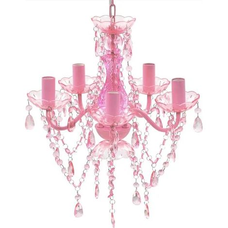 Lustre à 5 ampoules en cristal rose (1/5)
