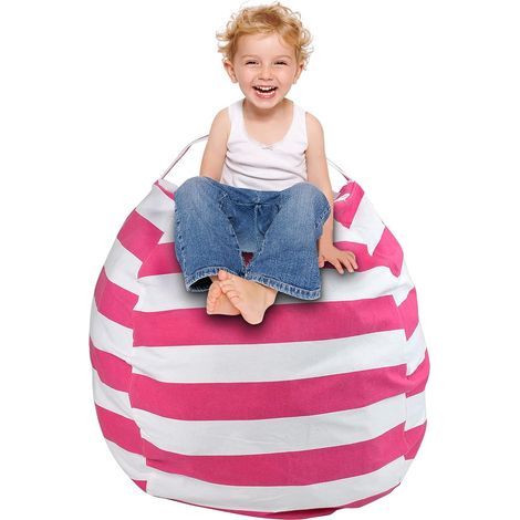 Rangement peluche, rangement chambre d\'enfant, housses de pouf, sac de rangement, pouf, coussin de siège, enfant doux, polyvalent et confortable, rangement 23 pouces (rose)- (1/5)