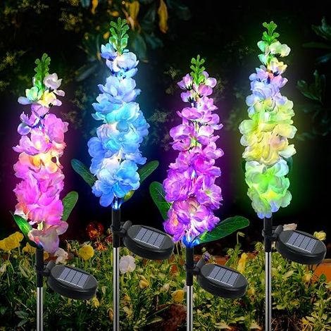 Solar Outdoor Garden Light, 4 Piece Solar Outdoor Lights, 2 Modes Waterproof Flower Light with 80 LEDs, Outdoor Garden Decoration for Garden, Paths, Terrace, Patio, Driveway (1/5)