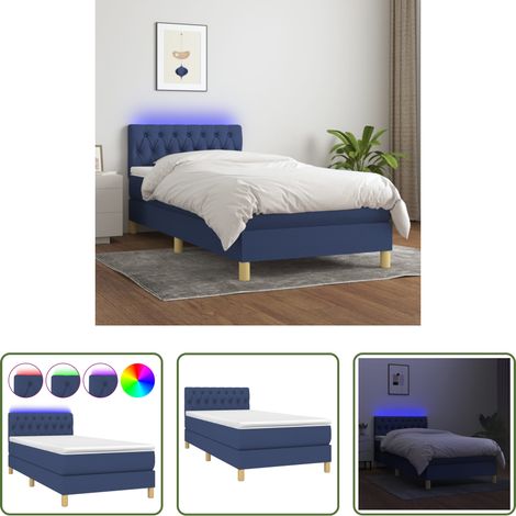 vidaXL LED-Leiste - Boxspringbett mit Matratze & LED Blau 90x200 cm Stoff (1/5)