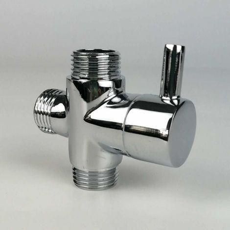 Vanne de dérivation en laiton chromé 3 voies G1/2 mâle – Adaptateur en T pour robinet de douche, inverseur d’eau salle de bain (1/4)