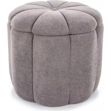 Pouf en tissu gris avec couvercle en forme de fleur et espace de rangement AUZAR