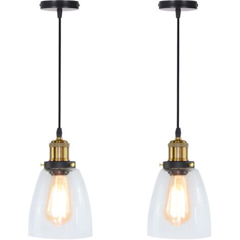 royaluxe- 2PCS Suspension Luminaire D'Intérieur Industriel Lustre Rétro E27 Plafonnier En Verre Noir Pour Chambre Cuisine Salon Hôtel