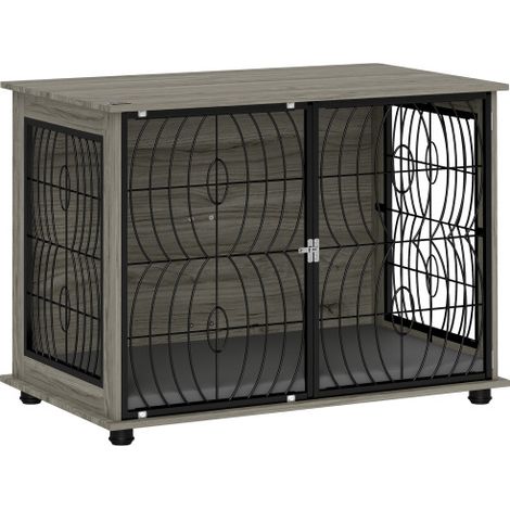 Gabbia per cani da interno, imbottita, con finestra, adatta a cani di taglia grande, grigia, 100 x 60 x 73,5 cm, spedita direttamente dal negozio. (1/5)