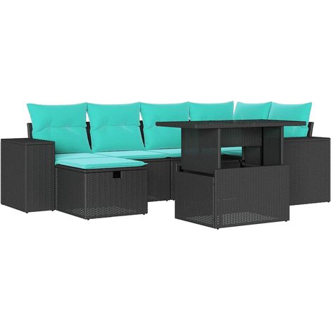 7-teiliges Gartensofa-Set mit Kissen, schwarzes Polyrattan vidaXL (1/5)