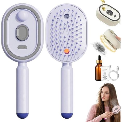 Brosse Vapeur Électrique 3 en 1 avec Huile et Verre Doseur, Peigne Démêlant Antistatique et Massage à Coussin d'Air, pour Cheveux Soyeux sans Frisottis, Portable pour Voyages (Violet) (1/5)