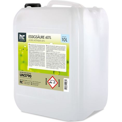 Höfer Chemie 4x 10 L d'acide acétique 60 % - nettoyant et détartrant optimal - qualité supérieure fabriquée en Allemagne - fraîchement rempli dans un bidon pratique