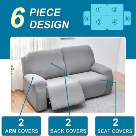 Housse de Fauteuil Relax - Extensible - Gris Clair - Tissu Jacquard - 6-Pièces (1/4)