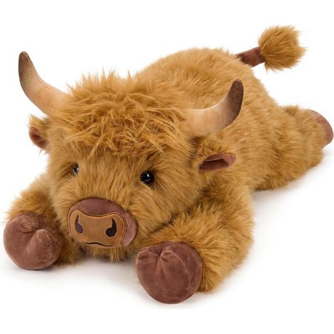 Animaux lestés - Bœuf des hautes terres - 2,2 kg - Peluche lestée - Grande peluche XXL - Vache - Coussin en peluche - Cadeau pour adultes et enfants (vache, 65 cm) (1/5)