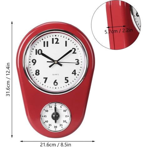 Vintage-Wanduhr – Küchentimer – Gut lesbar – Rot (1/5)