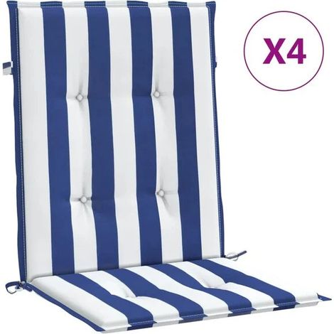 Coussins de chaise à dossier bas, lot de 4, rayures bleues et blanches (1/5)