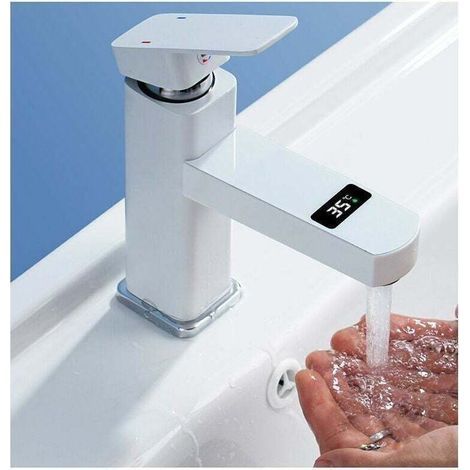 Unique Robinet Lavabo Mitigeur Salle de Bain en Laiton Pure Robinet Salle Bain Mousseur Neoperl Mitigeur Lavabo Robinetterie Couleur Chromé+Blanc, (1/4)