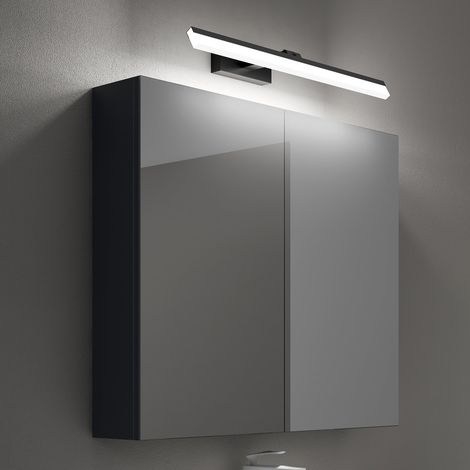 Mai & Mai Armadietto a Specchio 80x15x70cm con Lampada da Specchio per Bagno 60cm, 14W 6000K, Specchiera Bagno Mobilettto da Parete Antracite Opaco con 2 Ante e Applique Specchio, Spiegelschrank 02 (1/5)