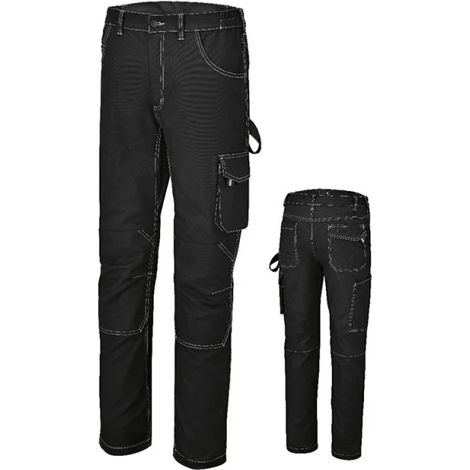 Beta – Pantalon de travail stretch homme – Noir – Taille 40 – Entrejambe renforcée – Poches avant et arrière avec fermeture – Inserts pour genouillères
