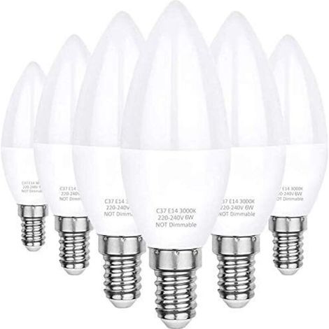 Ampoules LED E14, lumière blanche chaude 3000K, LED C37 6W (équivalent à une ampoule halogène de 60W), angle de faisceau de 360°, paquet de 6 (1/5)