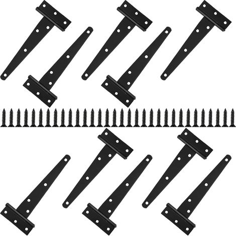 CCYKXA Pack of 10 Heavy Duty T-Shaped Door Hinges, 15cm Black Metal Wood Door Hinges for Wooden Doors, Hanging Cabinet Doors, Shed Door Hinges, Garden Fences - With 70 Screws (1/5)