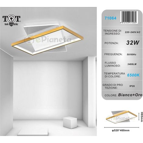 Plafoniera led 32w rettangolare oro design moderno lampadario da soffitto luce bianco naturale  Bianco freddo