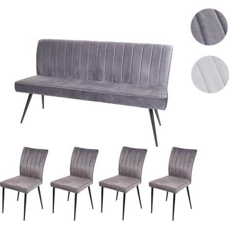 Set de salle à manger HWC-K16, set de 4 chaises+bancs Ensemble de salle à manger, velours métal gr (1/5)
