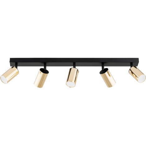 Plafonnier rail noir 70 cm, 5 spots dorés orientables GU10 (1/3)