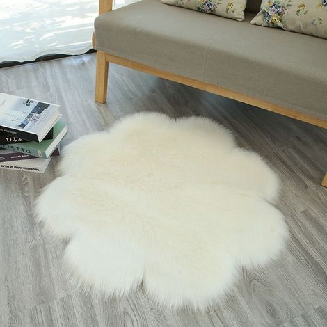 Peau de Mouton synthétique,Cozy Sensation comme véritable Laine Tapis en Fourrure synthétique, Fluffy Soft Longhair Décoratif Coussin de Chaise Canapé Natte (Blanc, 90 x 90cm) (1/4)