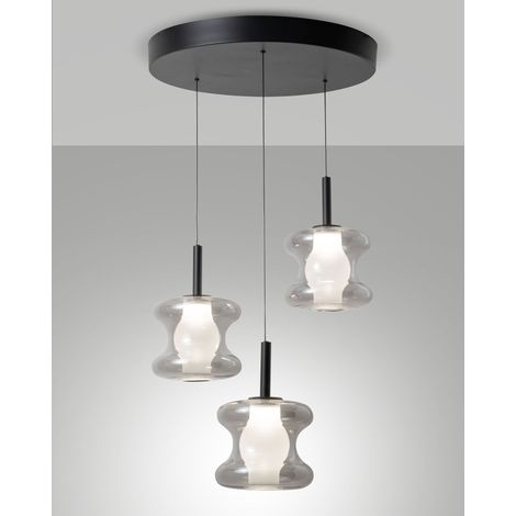 Suspension Frua Ø450 Mm Grise, Led 21W 2550Lm, Sélecteur De Température 2700K-3000K-4000K, Métal Et Verre Borosilicate, Ip20, Luminaire Moderne. (1/2)