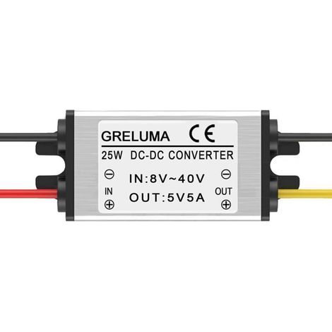1 Stück DC 12V/24V auf 5V 5A Abwärts-Spannungswandler (8-40V Eingänge), 25W Leistungsreglermodul Spannungsreduzierer für Auto, LKW, Boot, Solaranlage (1/5)
