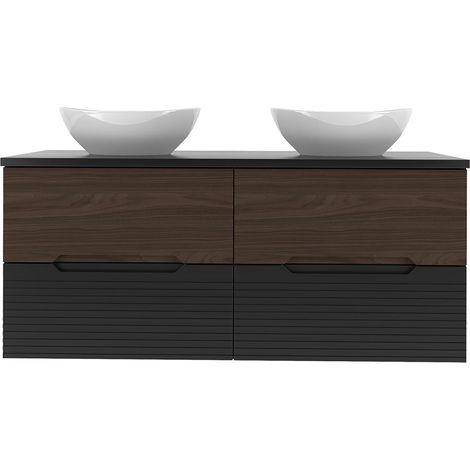 Meuble double vasque 120cm Sylla Noir et bois (1/5)