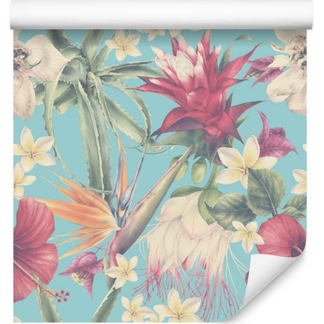 Papel pintado con estampado de plantas tropicales para salón y dormitorio, 50x1000 cm. (1/5)
