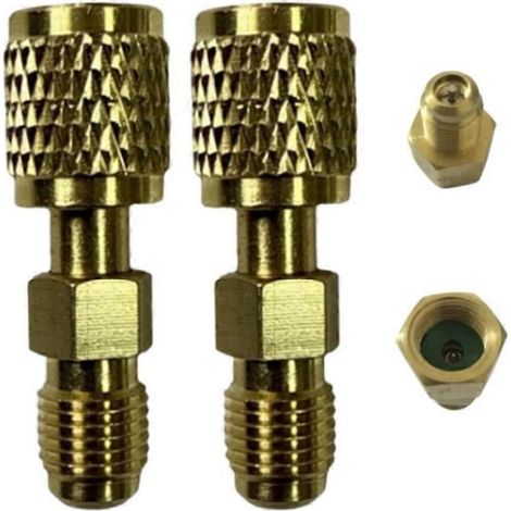 2 adaptateurs en laiton pour réfrigérant R32/R454B, filetage inversé 1/4" femelle vers 1/4" mâle, pour connecteur R32/R454B (1/4)