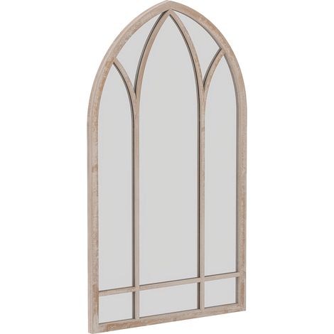 Specchio da parete ad arco in stile rustico, 83x48 cm, cornice in metallo grigio