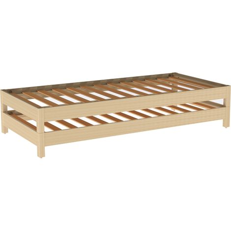 2 Lits empilables 90x200 cm en bois massif naturel (1/4)