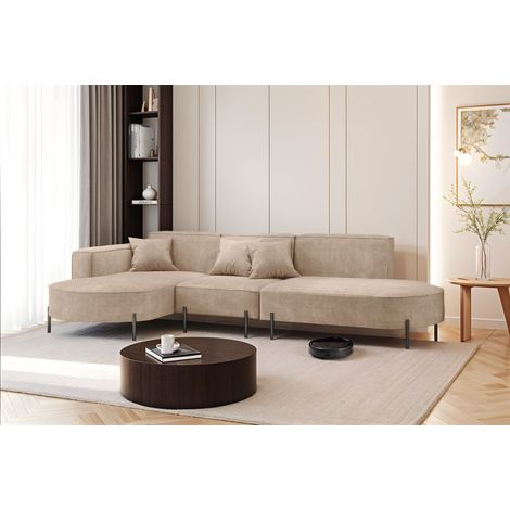 Ecksofa Designersofa VALENCIA in Stoff Noel Beige Ottomane Links (1/2)