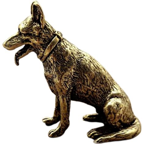 Statue de chien en laiton, petit ornement chien, figurine chiot loup, décoration bureau animal de compagnie, cadeau original (1/5)