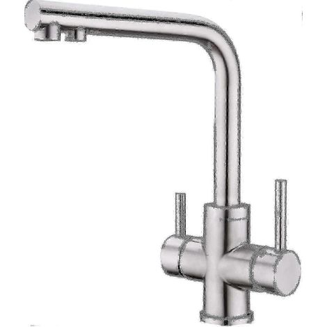 Robinet de cuisine 3 voies 2025, robinet de cuisine rotatif à 360°, mitigeur avec filtre à eau 3 en 1, robinet d'évier en acier inoxydable, robinet d'eau potable à 2 niveaux (1/4)