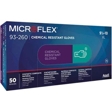 Ansell Microflex 93-260 Guanti Monouso Resistente alle Sostanze Chimiche, Formulazione Ultra Forte, Disegno Ergonomico, Polso Allungato, Guanti Chimici Donna e Uomo, Verde, Taglia XL (50 Guanti) (1/3)