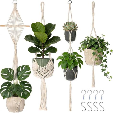 Macrame Plant Pots Indoor Hanging Planters with Hook, Boho Hanging Plant Pot for Plants, Cotton Rope, Hanging Flowerpot, Indoor Plant Pot for Balcony, Living Room (1/5)