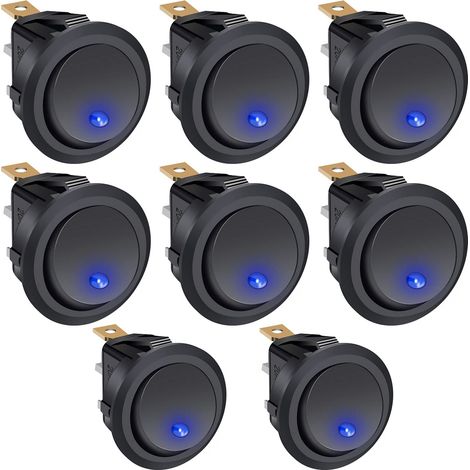 APEX 8 pcs Interrupteur à bascule Rond Interrupteur 12V SPST ON OFF 2 position 3 Broche 20Apour Camion Véhicule de Loisir KCD2-102N-BU (1/5)