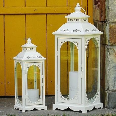 Lot de 2 lanternes décoratives en métal blanc pour l'extérieur (1/5)