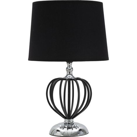 Lampada da tavolo Darky Silver piccola in ferro nero e argento con paralume in tessuto