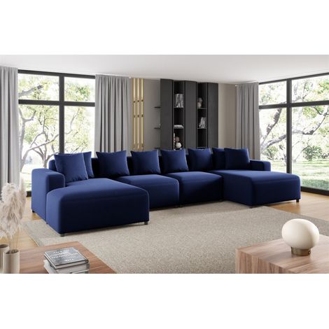 Wohnlandschaft Sofa U-Form Designersofa MEGAN in Stoff Salvador Dunkelblau (1/2)