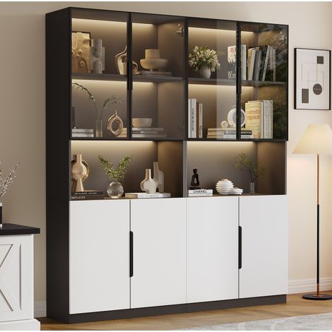 Vitrina con puertas de vidrio, LED, 160 x 30 x 200 cm, blanco y negro DESVIAE (1/5)