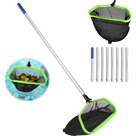 Leaf Landing Net for Swimming Pools Cleaning Net with Adjustable Handle 2.8m Deep Double Layer Fish Pond Netting - Type B (Green Aluminum Frame - Black Coarse Deep Net) (1/5)